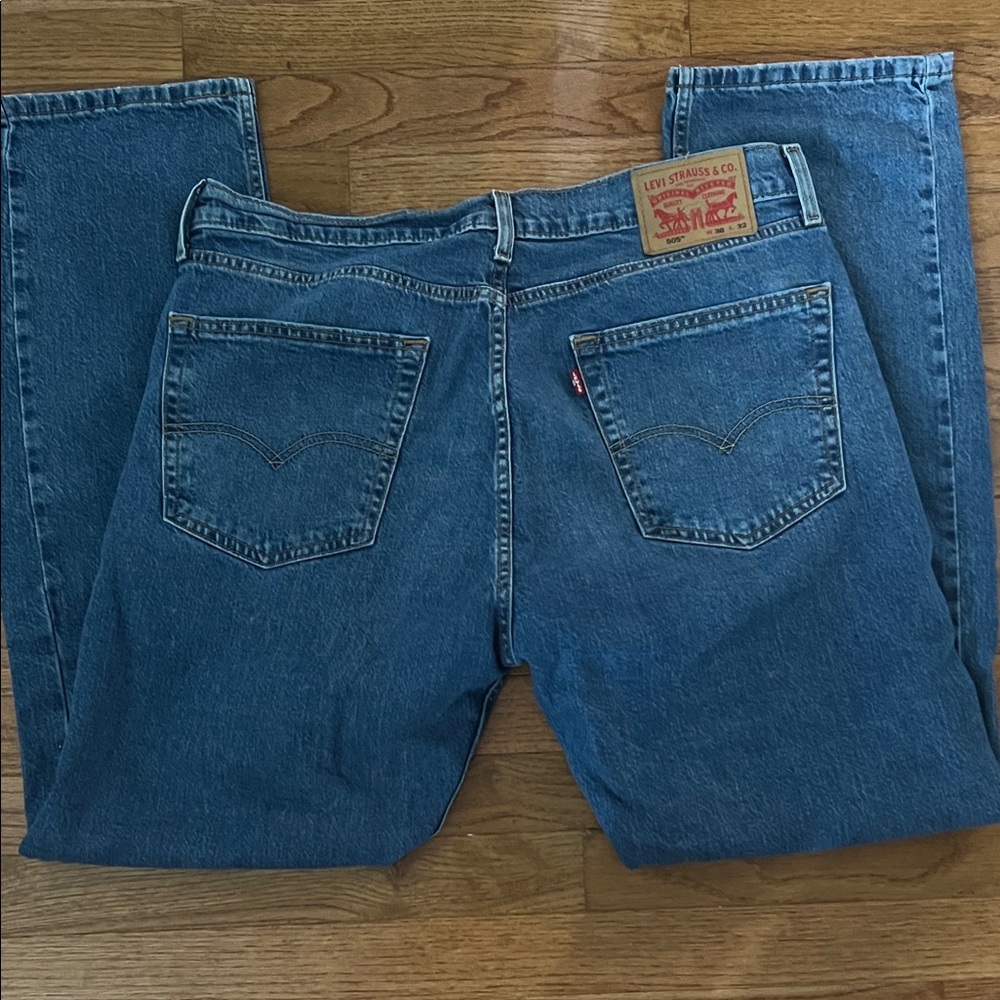 Levi's Classic Straight Blue Jeans-Distressed 505’s 36/32